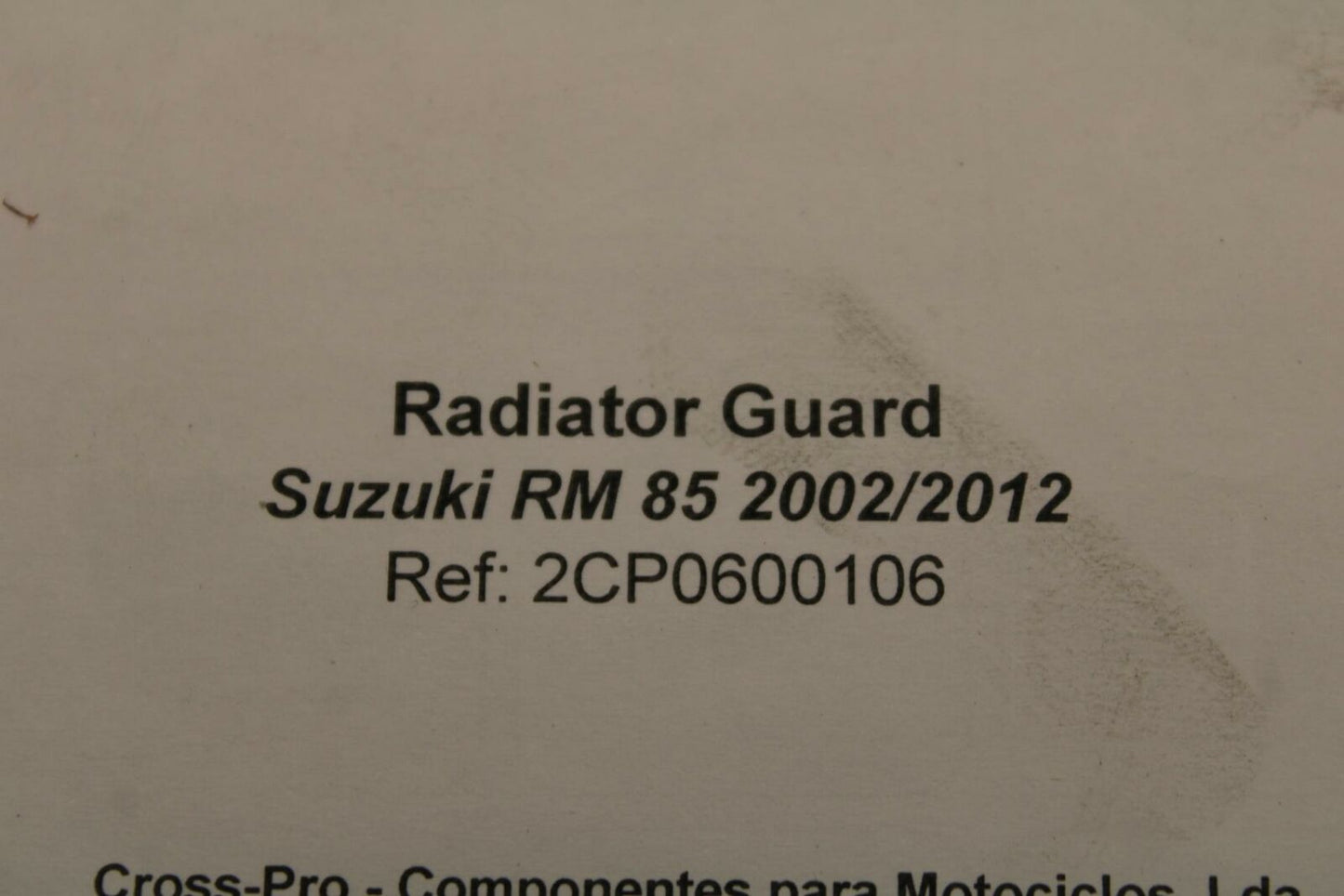 02-12 SUZUKI RM85 CROSSPRO RADIATOR GUARD SHIELD