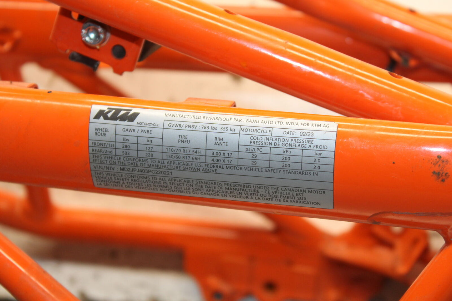 17-24 KTM 390 DUKE FRAME CHASSIS BB734
