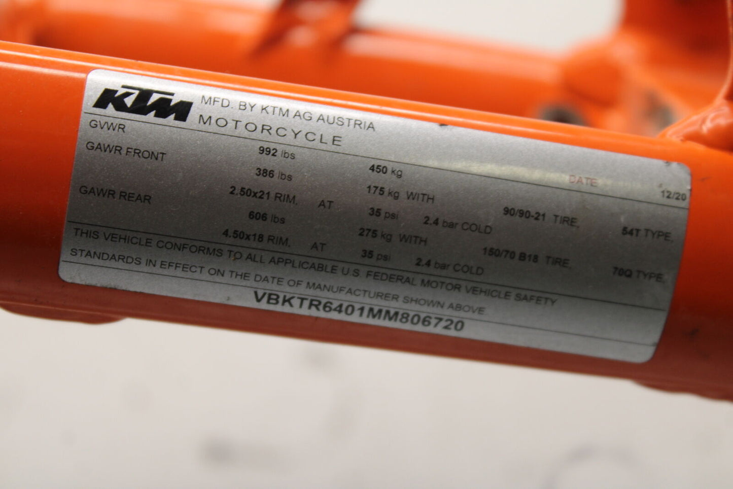 21-24 KTM 890 ADVENTURE R FRAME CHASSIS BB723