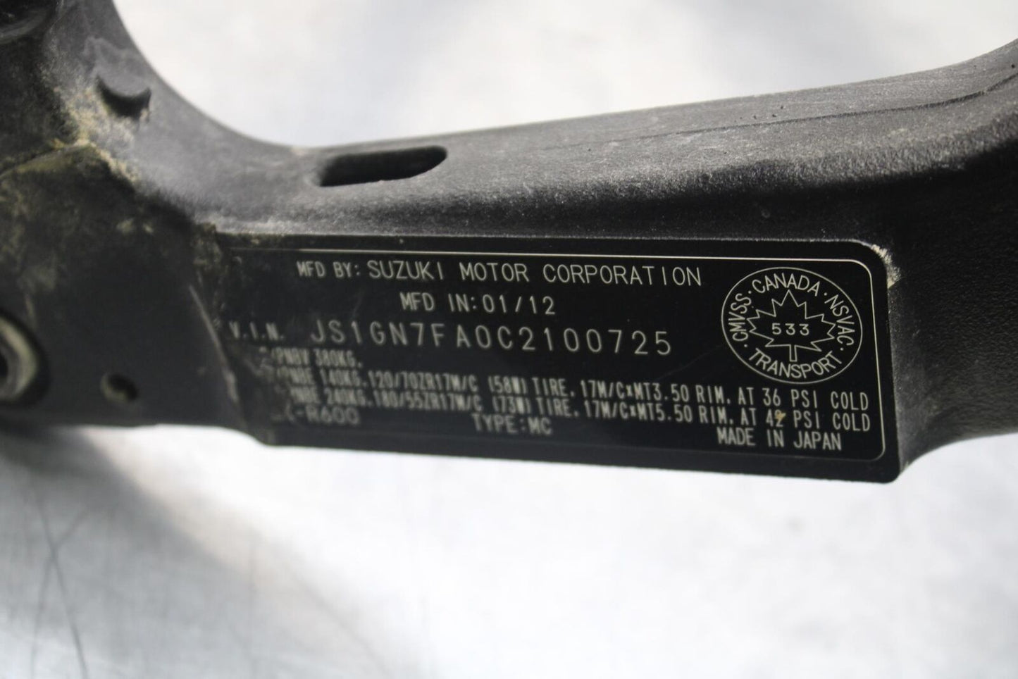 2011 Suzuki GSXR600 FRAME CHASSIS 41100-15J00-YAP BB605