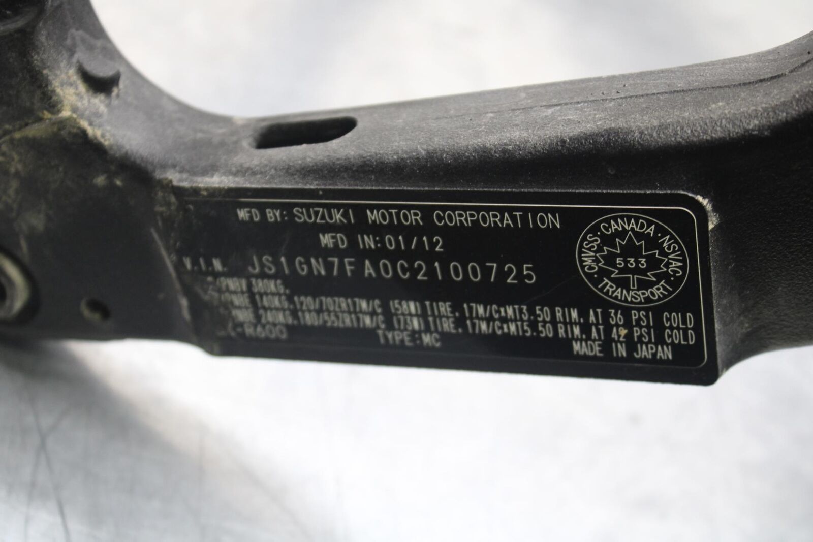 2011 Suzuki GSXR600 FRAME CHASSIS 41100-15J00-YAP BB605