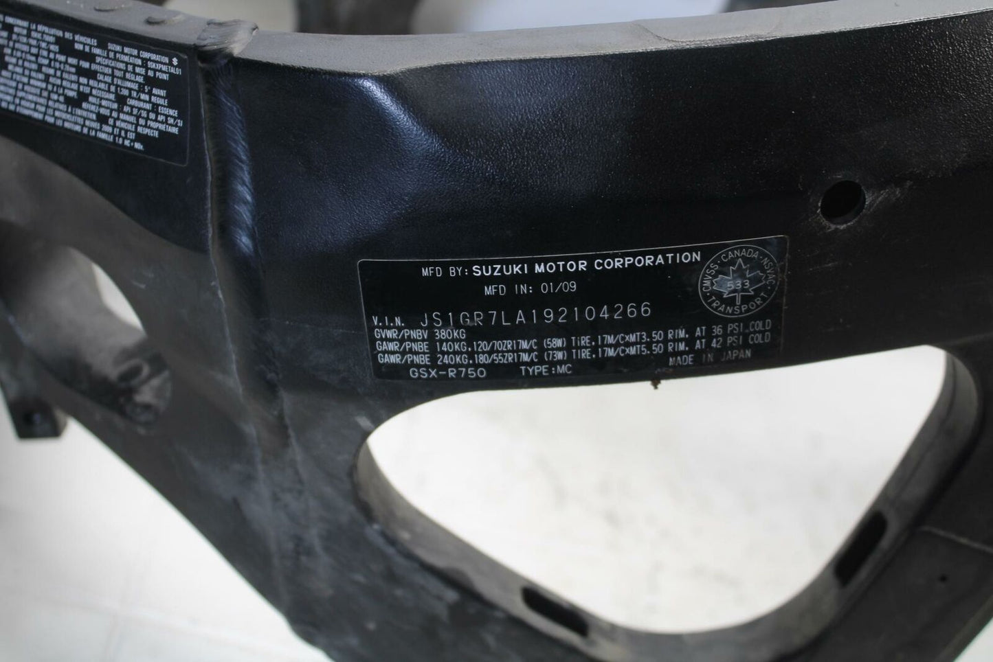 08-10 SUZUKI GSXR750 FRAME CHASSIS BB396