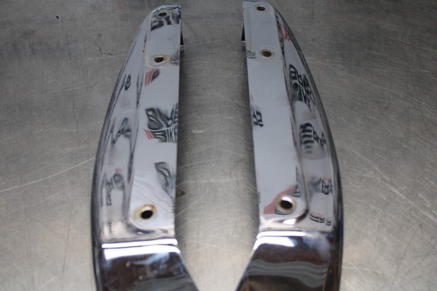 03-08 KAWASAKI VULCAN 1600 REAR CHROME STRUT COVER GUARD SET PAIR  BB196