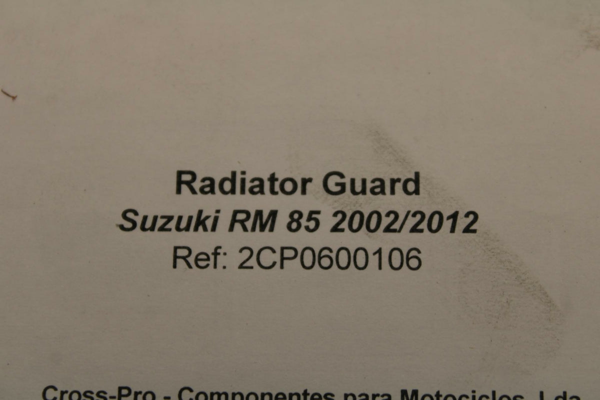 02-12 SUZUKI RM85 CROSSPRO RADIATOR GUARD SHIELD
